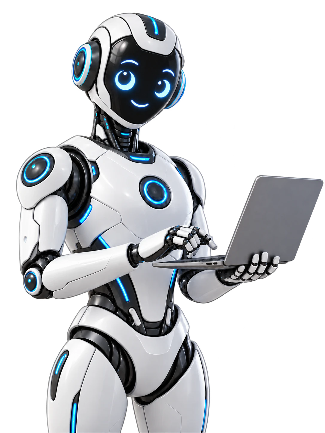 ノートパソコンを操作するAIロボット
