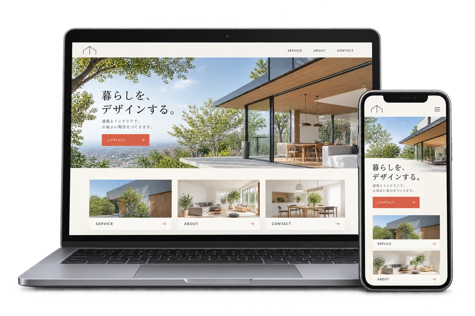 パソコンとスマートフォンに表示した企業サイトのデザインイメージ